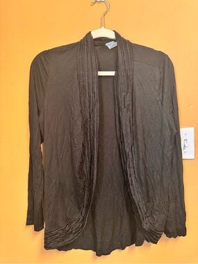 Women's Black Open-Front Cardigan with Braided Trim